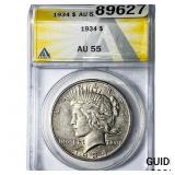 1934 Silver Peace Dollar ANACS AU55