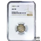 1907-S Mercury Silver Dime NGC AU58