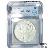 1927-D Silver Peace Dollar ICG EF45