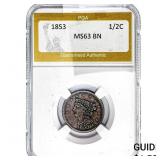 1853 Braided Hair Half Cent PGA MS63 BN