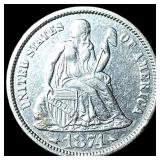 1874 Arrows Seated Liberty Dime  CLOSELY UNCIRCUL