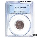 1911 Wheat Cent PCGS MS64 BN