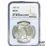 1923 Silver Peace Dollar NGC MS64