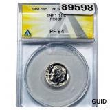 1951 Roosevelt Dime ANACS PF64 PROOF