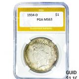 1934-D Silver Peace Dollar PGA MS63