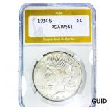 1934-S Silver Peace Dollar PGA MS61