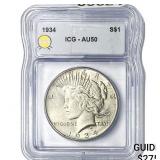 1934 Silver Peace Dollar ICG AU50