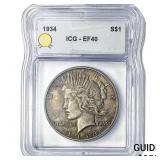 1934 Silver Peace Dollar ICG EF40