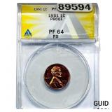 1951 Wheat Cent ANACS PF64 RB