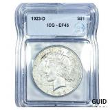 1923-D Silver Peace Dollar ICG EF45