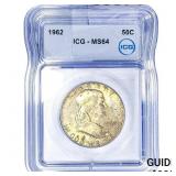 1962 Franklin Half Dollar ICG MS64