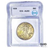 1939 Walking Liberty Half Dollar ICG AU53