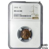1910 Wheat Cent NGC MS64 RB