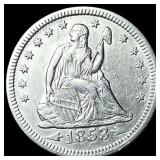 1853 Arrows/Rays Seated Liberty Quarter  NEARLY U
