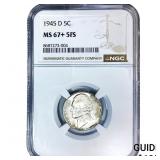 1945-D Jefferson Nickel NGC MS67+ 5FS