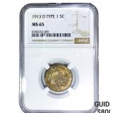 1913-D Buffalo Nickel NGC MS65