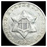 1852 Silver Three-Cent Piece ABOUT  UNCIRCULATED
