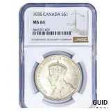 1935 $1 Sliver Canada  NGC MS64