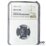 1931-S Wheat Cent NGC MS64 BN
