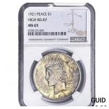 1921 Silver Peace Dollar NGC MS65 High Relief