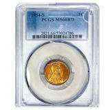 1954-S Wheat Cent PCGS MS66 RD