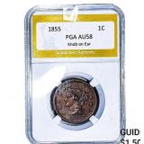 1855 Braided Hair Large Cent PGA AU58 Knob on Ear