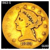1863-S $5 Gold Half Eagle NICELY CIRCULATED