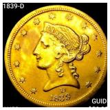 1839-D $5 Gold Half Eagle CLOSELY UNCIRCULATED