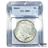 1924-S Silver Peace Dollar ICG MS61