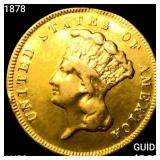 1878 $3 Gold Piece CLOSELY UNCIRCULATED