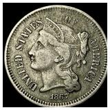 1867 Nickel Three-Cent Piece NEARLY  UNCIRCULATED