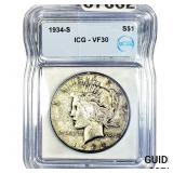 1934-S Silver Peace Dollar ICG VF30