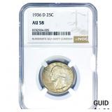 1936-D Washington Silver Quarter NGC AU58