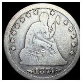 1874 Arrows Seated Liberty Quarter LIGHTLY CIRCULA