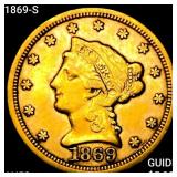 1869-S $2.50 Gold Quarter Eagle CLOSELY UNCIRCULAT