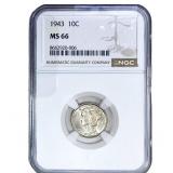 1943 Mercury Silver Dime NGC MS66