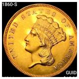 1860-S $3 Gold Piece CHOICE BU