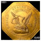 1851 US Assay "887" $50 Gold, Reeded Edge CHOICE