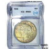 1934 Silver Peace Dollar ICG MS63
