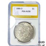 1886-O Morgan Silver Dollar PGA AU58