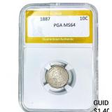 1887 Mercury Silver Dime PGA MS64
