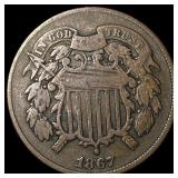 1867 Two-Cent Piece NEARLY UNCIRCULATED