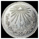1938 Silver 1 Peso Mexico M Mint Mark UNCIRCULATED