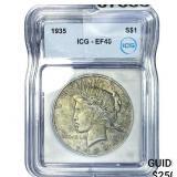 1935 Silver Peace Dollar ICG EF40