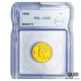 1869 $3 Gold Piece ICG AU53 Rare Date