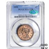 1850 CAC Braided Hair Large Cent PCGS MS65 RB
