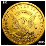 1852 US Assay "884" $10 Gold, K-12a CHOICE BU+