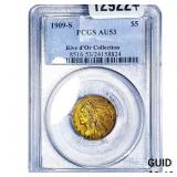 1909-S $5 Gold Half Eagle PCGS AU53 Rive d