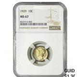 1929 Mercury Silver Dime NGC MS67