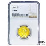 1861 $5 Gold Half Eagle NGC AU58